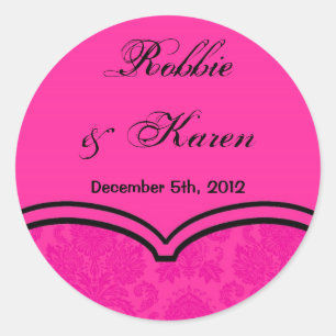 6 - 3" Favor Stickers Hot Pink Black Damask Lace