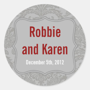 6 - 3" Favor Stickers Modern Gray Damask Lace Prin