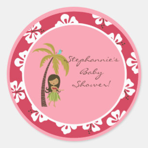 6 - 3"  Favor Stickers Pink Hawaiian Luau Tropical