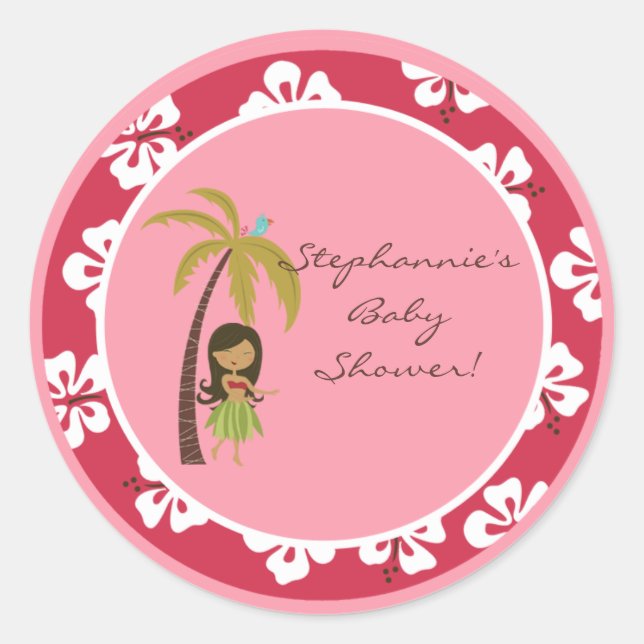 6 - 3"  Favor Stickers Pink Hawaiian Luau Tropical (Front)