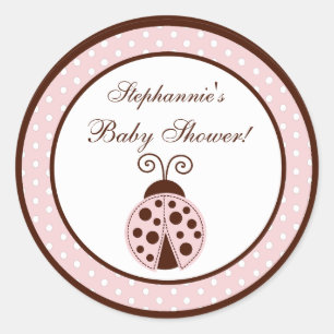 6 - 3"  Favor Stickers Pink Ladybug