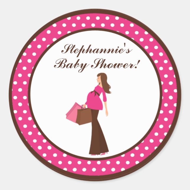 6 - 3"  Favor Stickers Pink Mod Mom Polka Dots (Front)