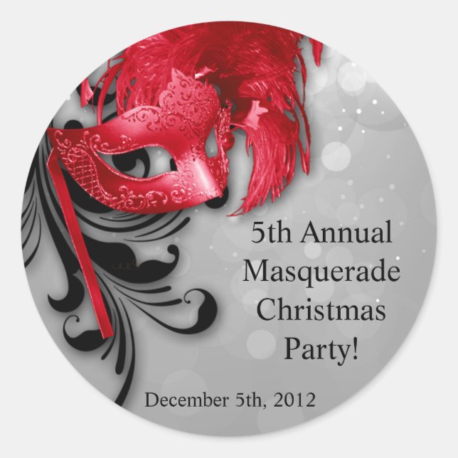 6 - 3" Favor Stickers Red on Silver Masquerade (Front)
