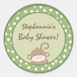6 - 3" Favor Stickers Safari Jungle Monkey Green