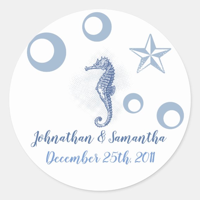 6 - 3"  Favor Stickers Seahorse Sea Ocean Beach (Front)