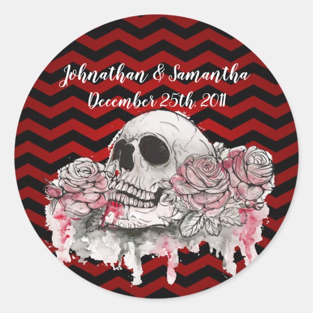6 - 3"  Favor Stickers skull Rose Gothic Chevron r (Front)