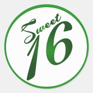 6 - 3"  Favor Stickers Sweet 16 Green Party