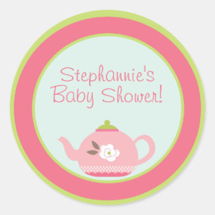 6 - 3"  Favor Stickers Tea Party Pink Pastel