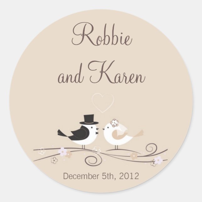 6 - 3" Favor Stickers Wedding Birds Bride Groom (Front)