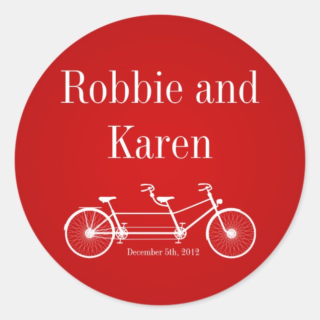 6 - 3" Favor Stickers Whimsical Red Double Bike (Front)