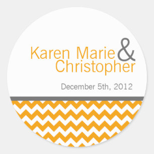 6 - 3" Favor Stickers Yellow Grey Gra Chevron Name