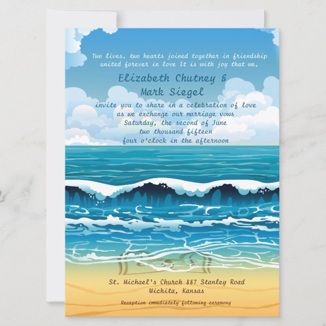 6.5 x 8.75" Beach Waves Wedding Invitation (Front)