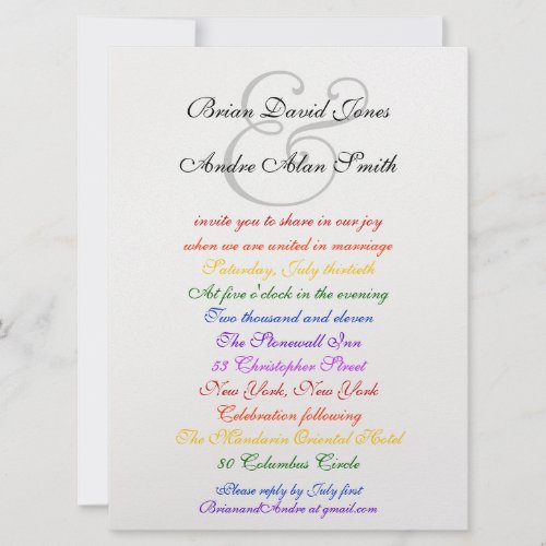 6.5 x 8.75 Gay Wedding Rainbow LGBT Pride Metallic Personalized Announcement