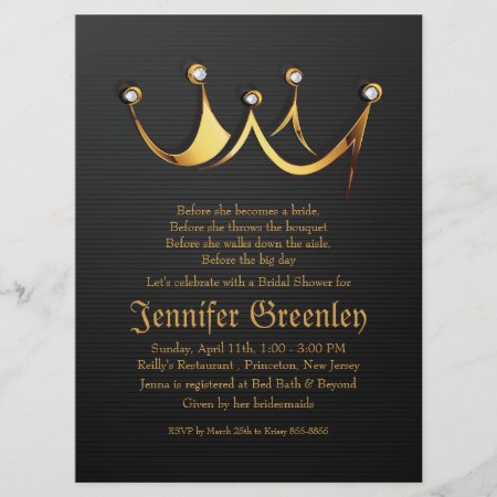 6.5" X 8.75" Gold Royal Queen Crown Bridal Shower Invitation