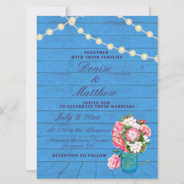 6.5" x 8.75" Pink Rustic Roses Mason Jar Invitatio Invitation (Front)