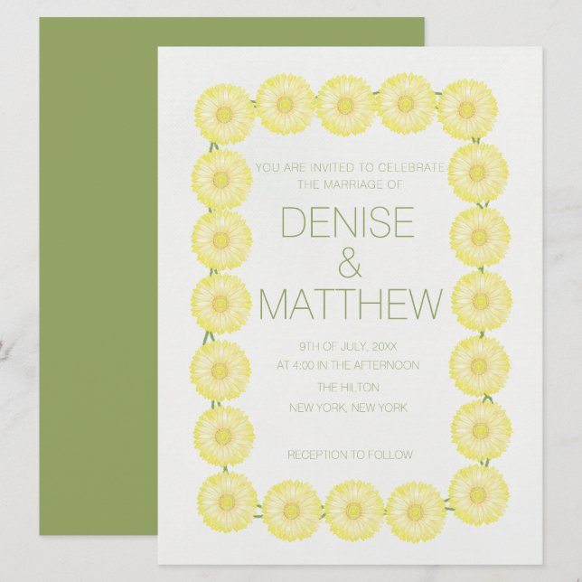 6.5" x 8.75" Yellow Daisy Chain Wedding invite (Front/Back)