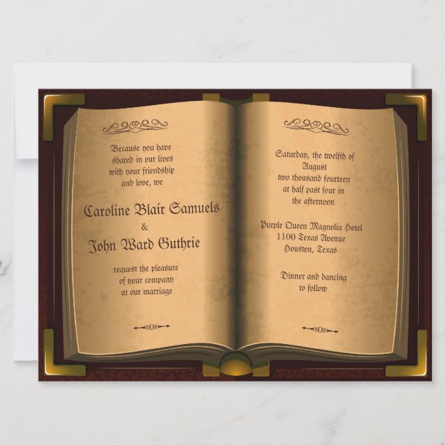6.5x8.75" Ancient Vintage Leather Book Wedding Inv Invitation (Front)
