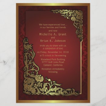 6.5x8.75" Damask Luxury Golden Red Wedding Invite by zlatkocro at Zazzle