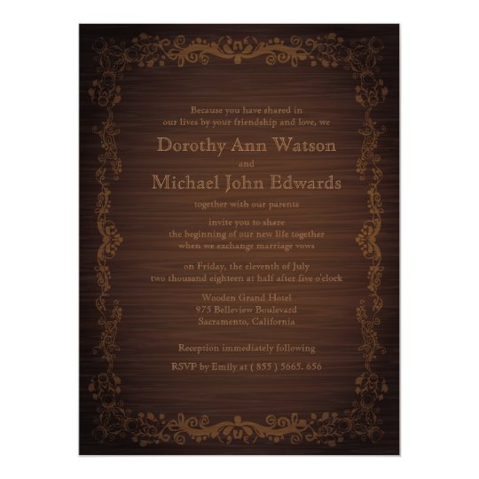 6.5x8.75" Floral Wooden Style Wedding Invitation