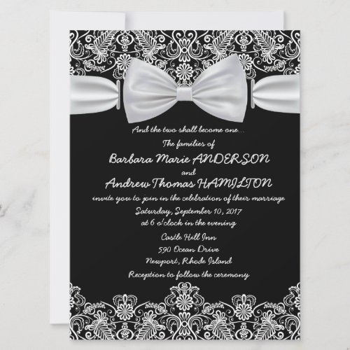 6.5x8.75 Vintage Lace Bow Wedding Invitation