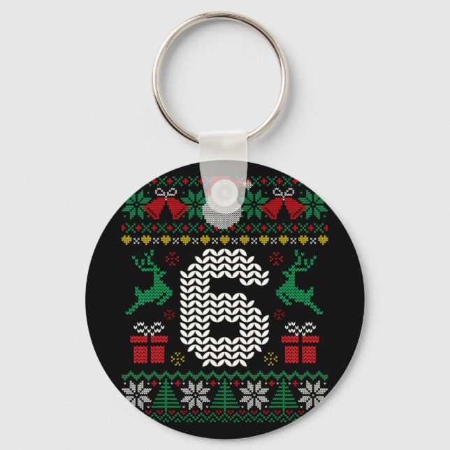 6 7 67 Meme Six Seven Funny Christmas Ugly Couple  Keychain (Front)