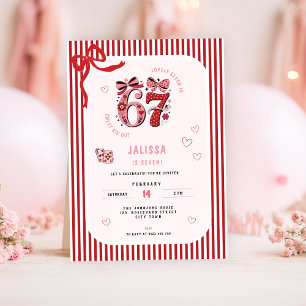 6 7 Birthday for Girls, Pink Kids 7th Birthday Invitation