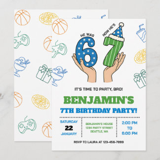 6-7 Birthday Invitation for Boys, Six Seven Meme