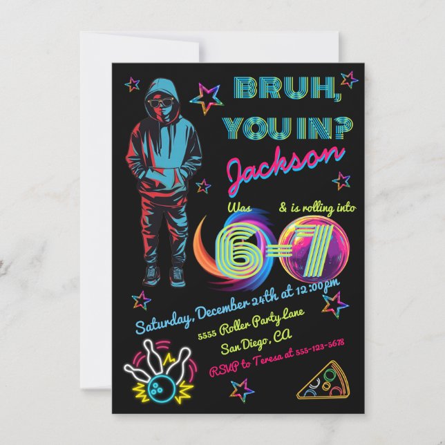 6-7 Bowling Bruh Neon Bowling Birthday Invitation (Front)