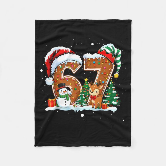 6-7 Christmas Gingerbread Funny Snowman Reindeer 6 Fleece Blanket (Front)