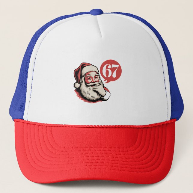 6 7 Christmas Six Seven Brainrot Santa Claus Trucker Hat (Front)
