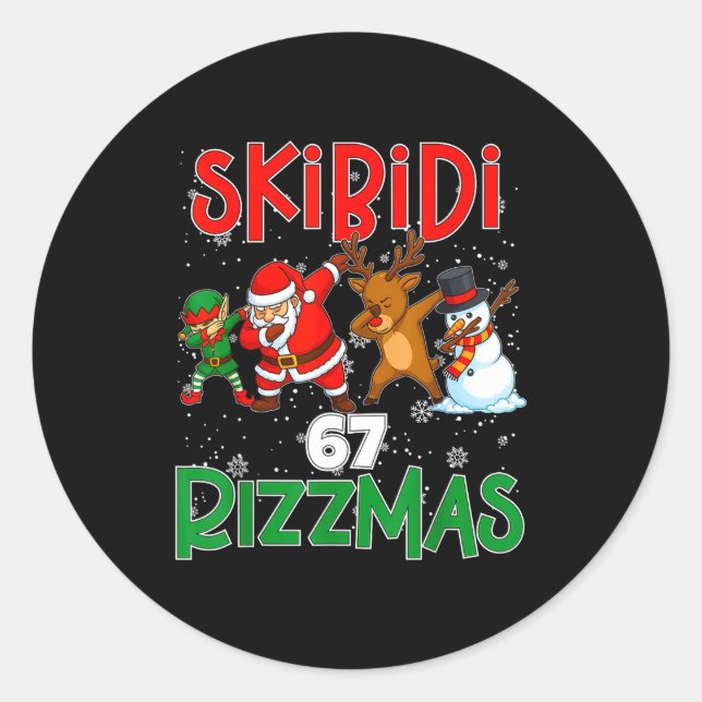 6 7 Christmas Skibidi Rizzmas 67 Meme Gen Alpha Sl Classic Round Sticker (Front)