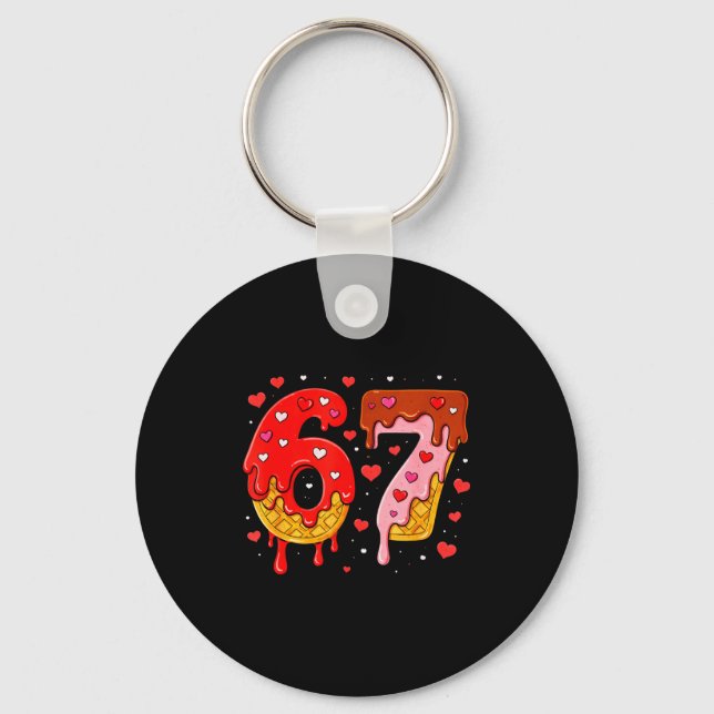 6 7 Cream Drip Six Seven Meme Valentine's Day Men  Keychain (Front)