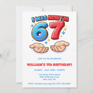 6 7 Funny Meme red & blue kid birthday Invitation