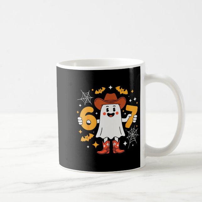 6 7 Halloween Ghost 67 Meme Gen Alpha Six Seven  Coffee Mug (Right)