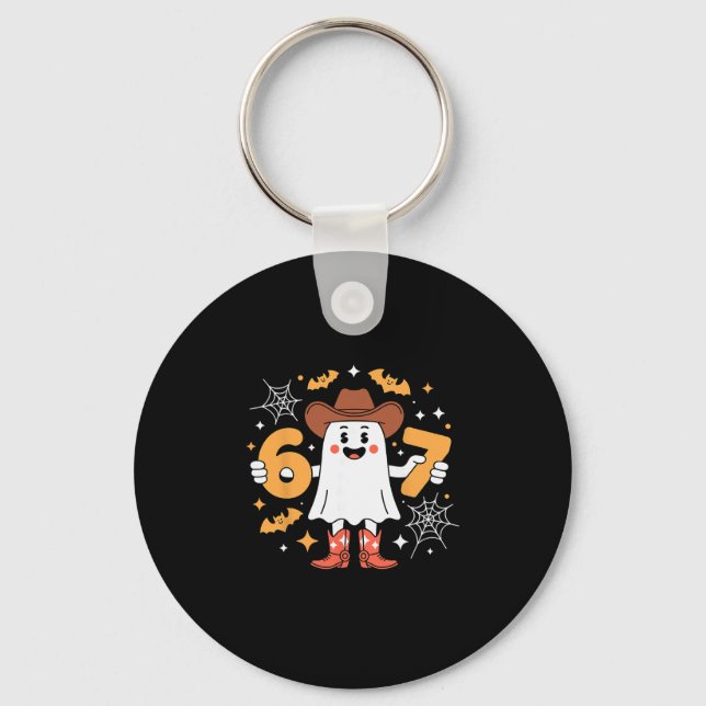 6 7 Halloween Ghost 67 Meme Gen Alpha Six Seven  Keychain (Front)