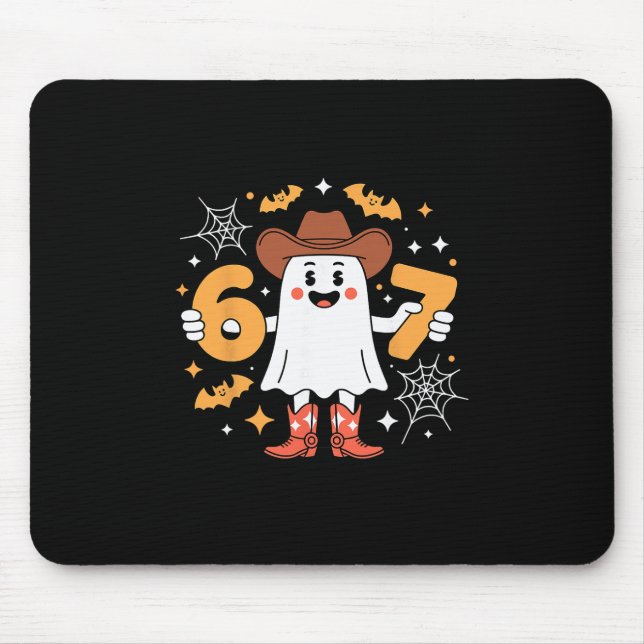 6 7 Halloween Ghost 67 Meme Gen Alpha Six Seven  Mouse Pad (Front)