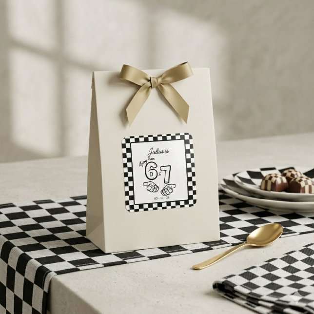 6 7 Meme Birthday Black Checkerboard Birthday Square Sticker (Creator Uploaded)
