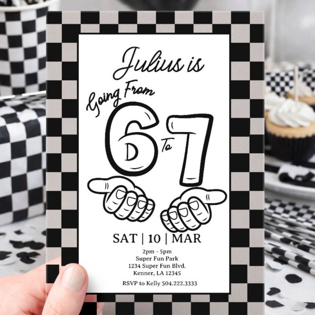 6 7 Meme Birthday Black Checkerboard Invitation (Creator Uploaded)