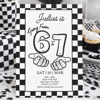 6 7 Meme Birthday Black Checkerboard Invitation