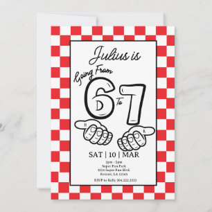 6 7 Meme Birthday Black Checkerboard Invitation