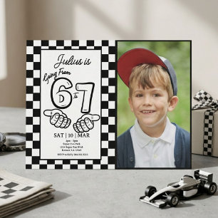 6 7 Meme Birthday Black Checkerboard Photo Invitation