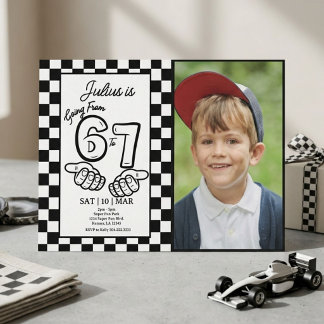 6 7 Meme Birthday Black Checkerboard Photo Invitation