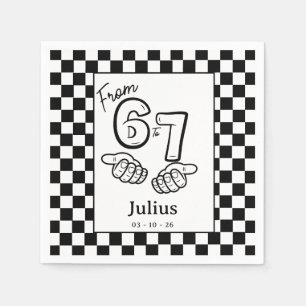 6 7 Meme Black White Checkerboard Birthday Party Napkins
