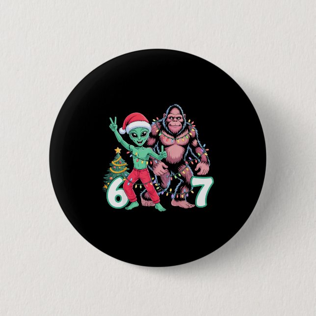 6 7 Meme Christmas Alien Sasquatch Six Seven Fun  Button (Front)