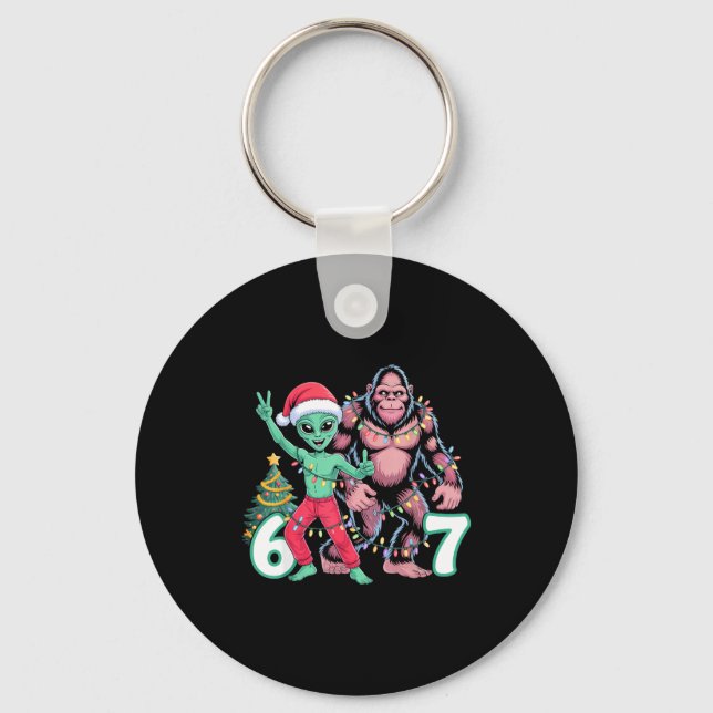 6 7 Meme Christmas Alien Sasquatch Six Seven Fun  Keychain (Front)