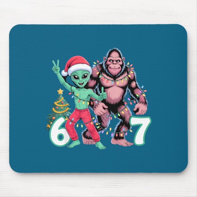 6 7 Meme Christmas Alien Sasquatch Six Seven Fun  Mouse Pad (Front)