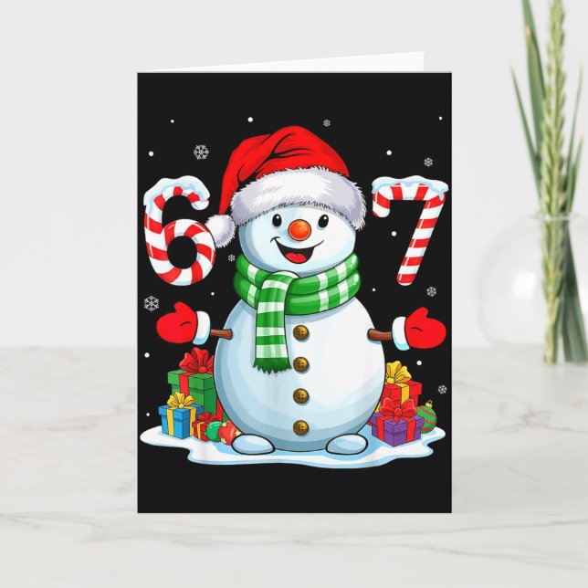 6 7 Meme Christmas Funny Snowman Six Seven 67 Men  Card (Front)