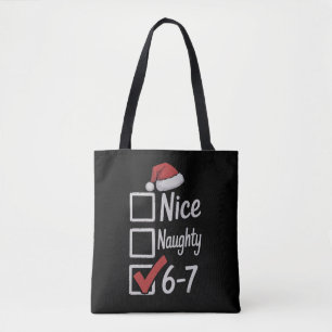 6-7 Meme Nice Naughty 67 Christmas Brain Rot Funny Tote Bag