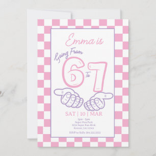 6 7 Meme Pink Checkerboard Girl Birthday Invitation