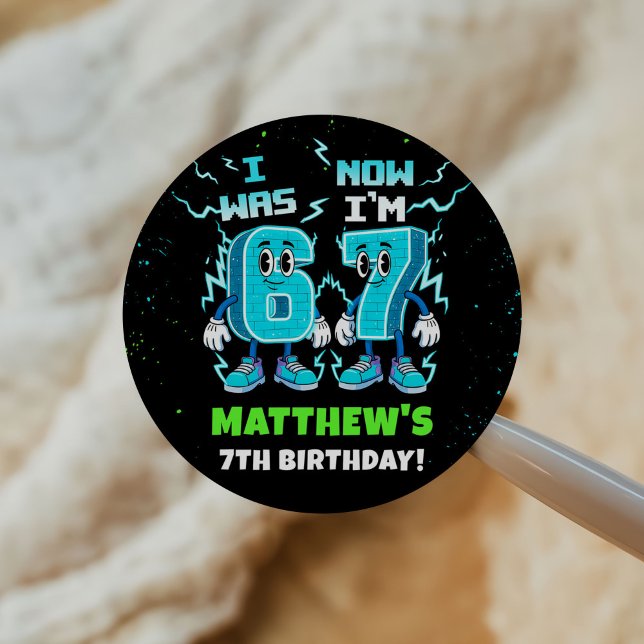 6 7 Meme Trend Six Seven Birthday Party Classic Round Sticker (Creator Uploaded)